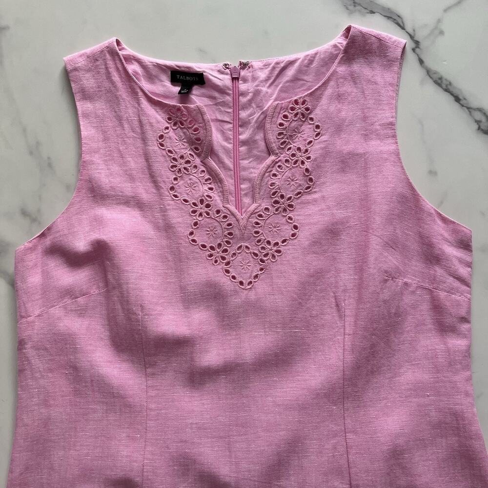 Talbots Embroidered Linen Shift Dress Eyelet Pink Size 6 Coastal Preppy Chic - Picture 5 of 9
